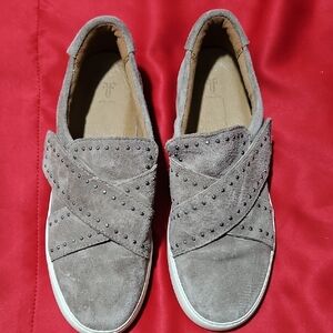 Frye Gray Suede Flats with Studded Detail